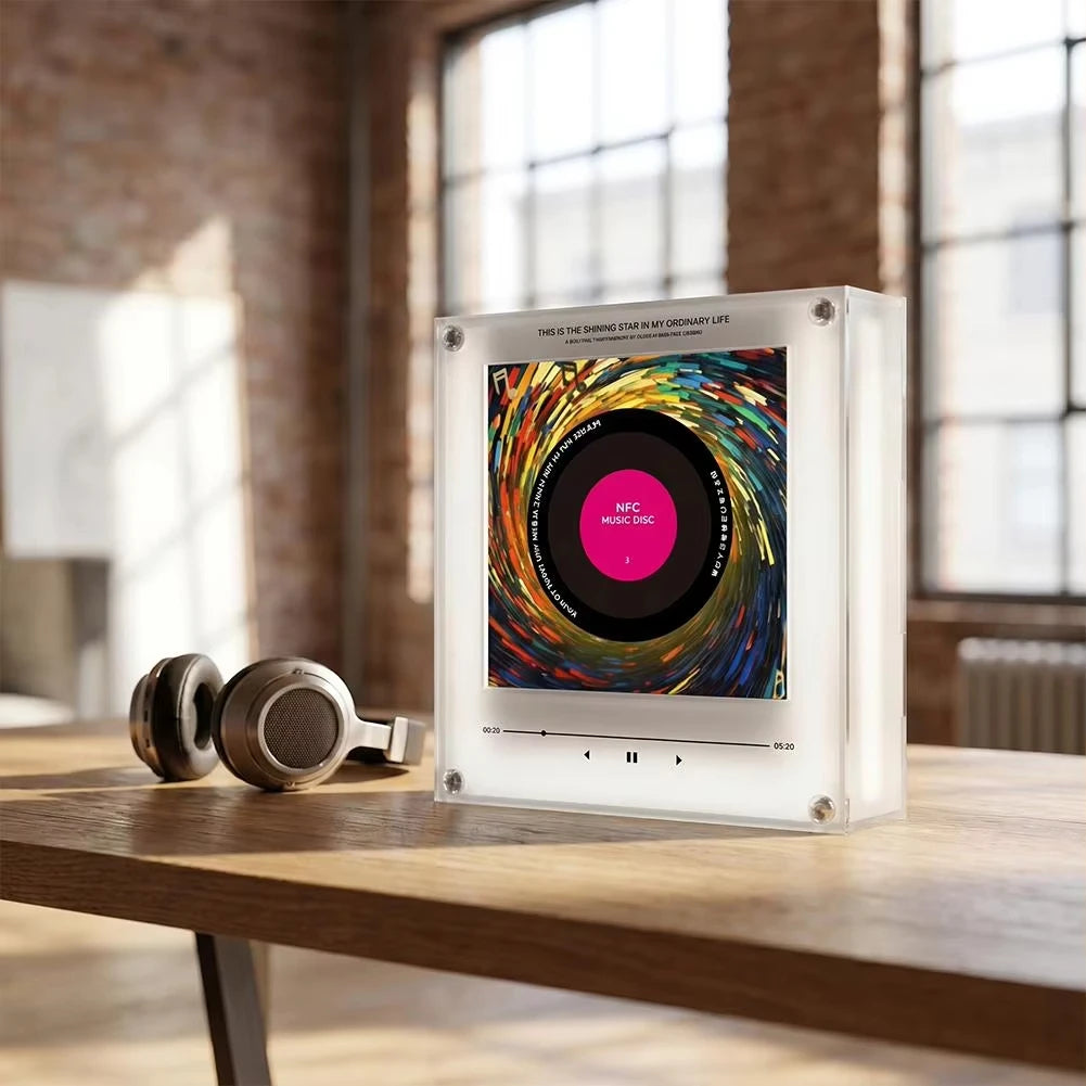 Customized NFC Sensing Song Player Rotating Disc Night Light Acrylic Built-In Speaker to Customize Refrigerator Stickers